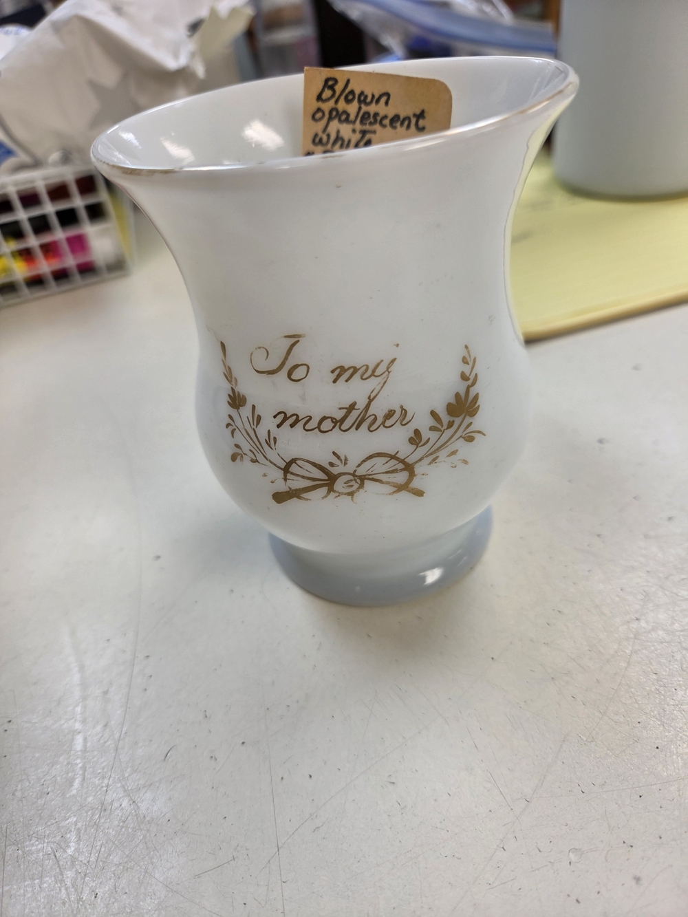 Opalescent White 'To My Mother' Decorative Vase with Gold Script